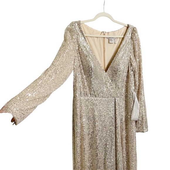 IEENA Mac Duggal $395 Dress Womens Size 14 Sleeve Sequin Wrap V Neck Gown 26395 - Picture 4 of 13